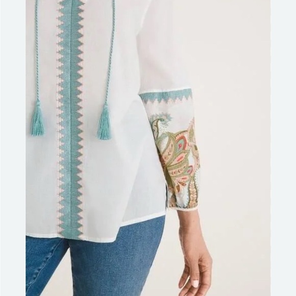 Chicos Boho embroidered beaded peasant blouse size 3 - Picture 2 of 11